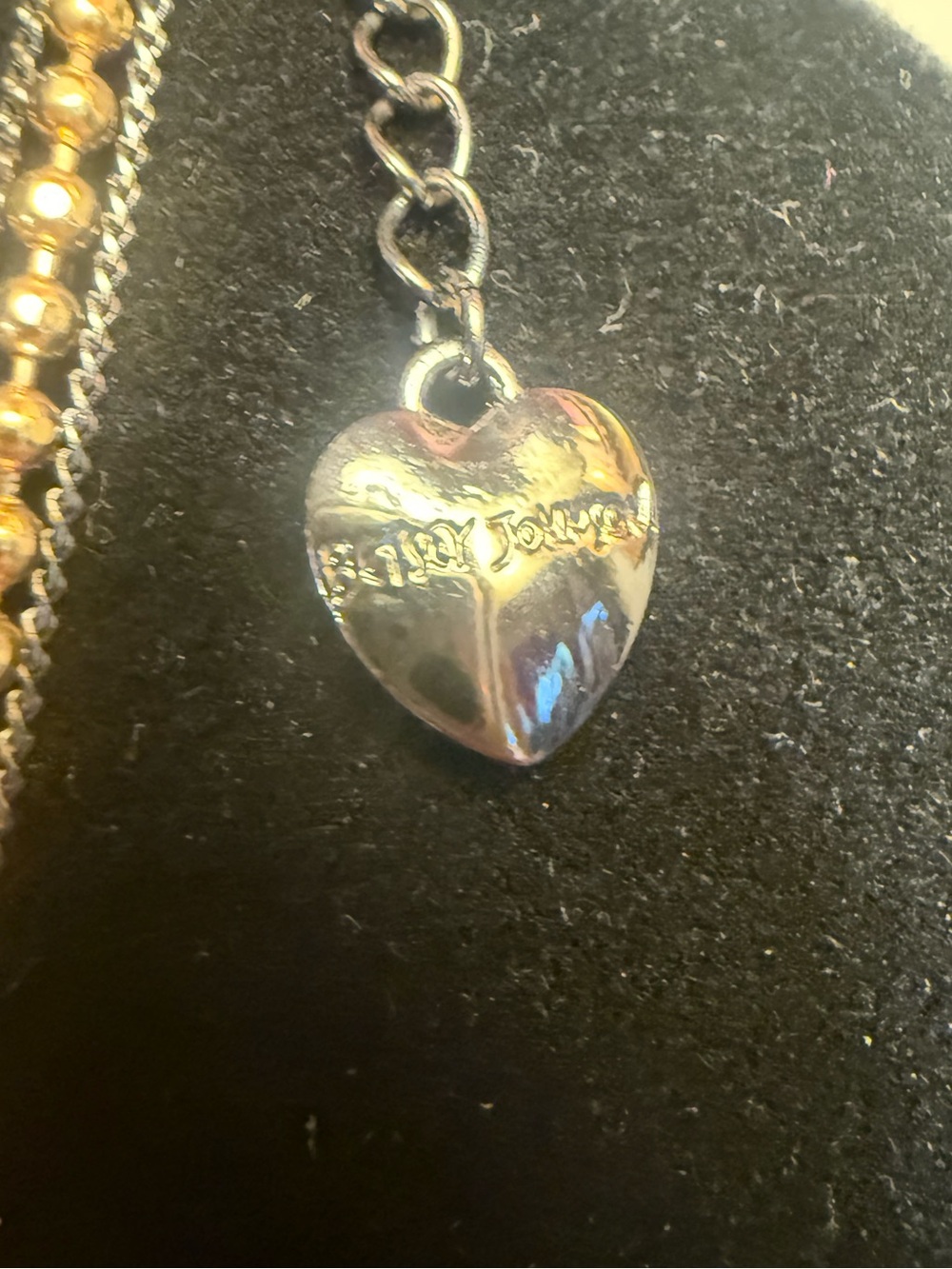 Betsey Johnson Gold Multi-Layer Necklace with Iridescent Hearts & Snowflake - Picture 5 of 8
